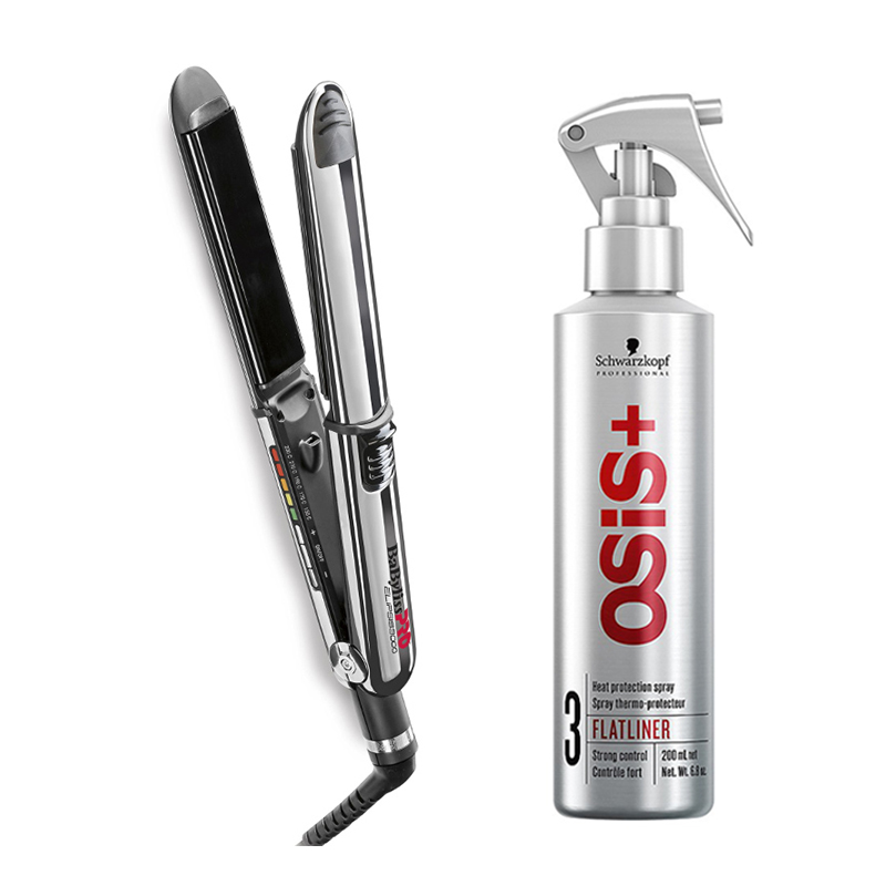Babyliss Pro Elipsis and Osis Flatliner zestaw do włosów: prostownica do włosów 31mm, 1 szt. - czarna + termoochronny spray