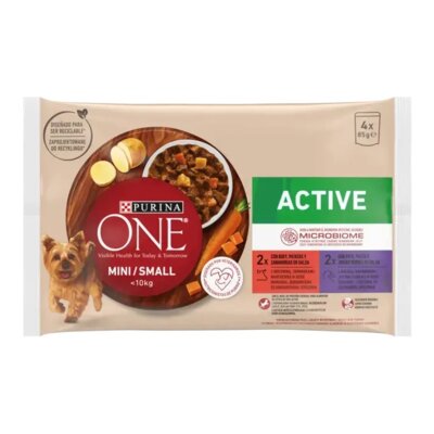 Karma dla psa PURINA ONE Mini Dog Active Wołowina oraz Kaczka 4 x 85g