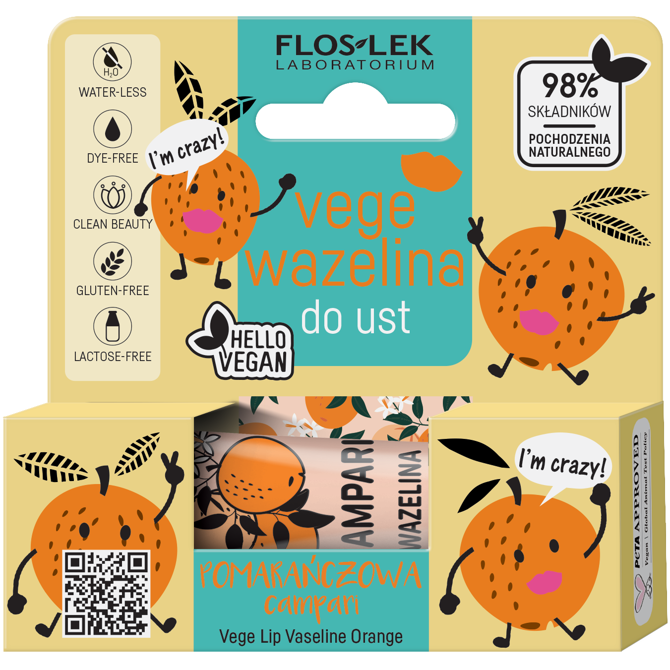 Floslek Vege vege wazelina do ust POMARAŃCZOWA, 10 g