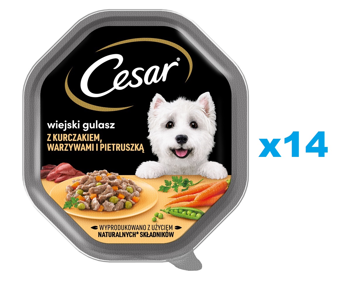 CESAR tacka 14x150 g mokra karma pełnoporcjowa dla dorosłych psów w sosie z kurczakiem warzywami i pietruszką