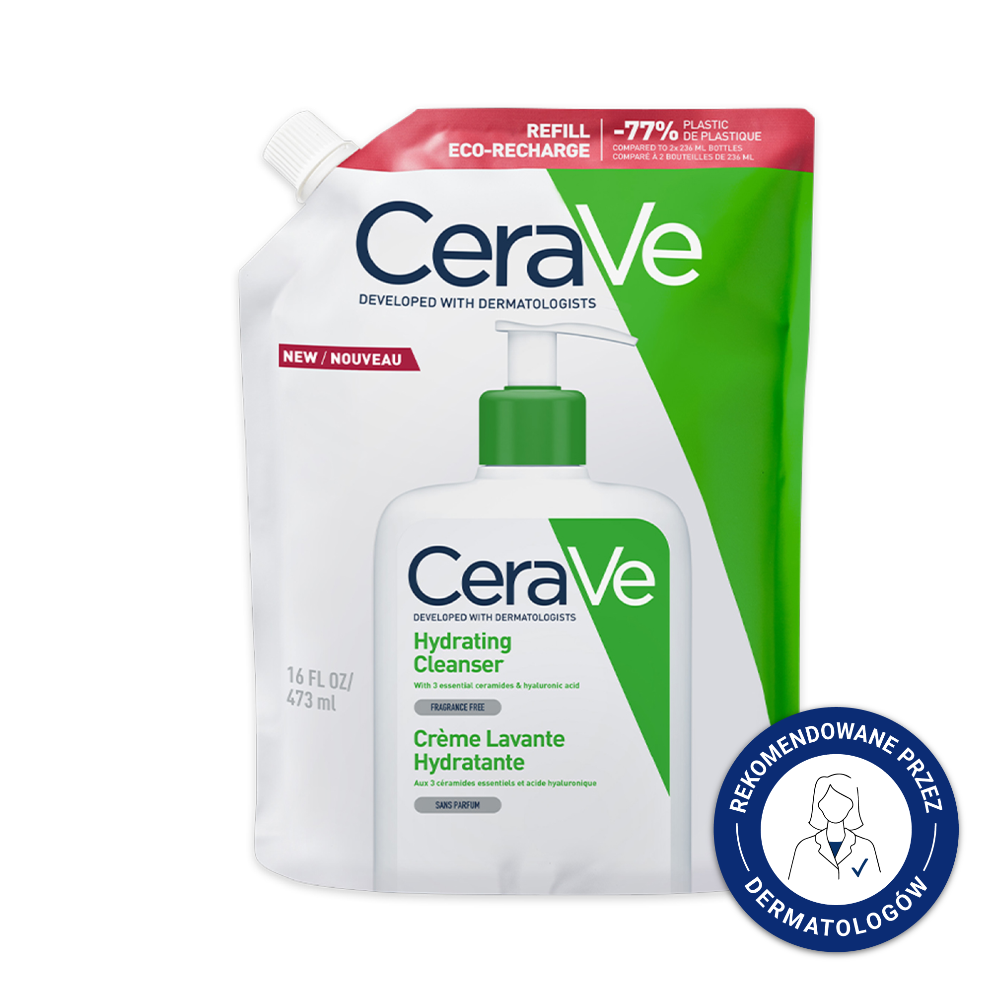 CeraVe nawilżająca emulsja do mycia twarzy z ceramidami dla skóry suchej i bardzo suchej refill, 473 ml