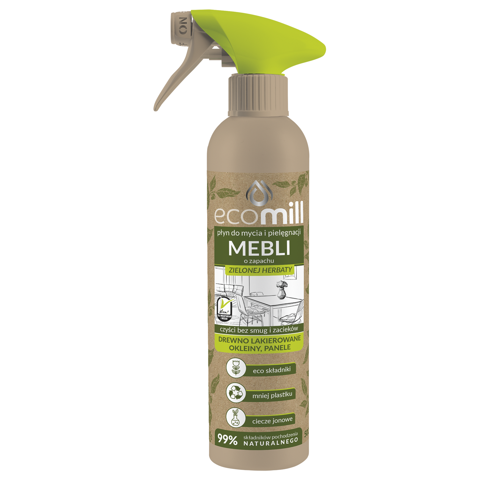 ECOMILL Płyn do czyszczenia mebli o zapachu zielonej herbaty, 500 ml