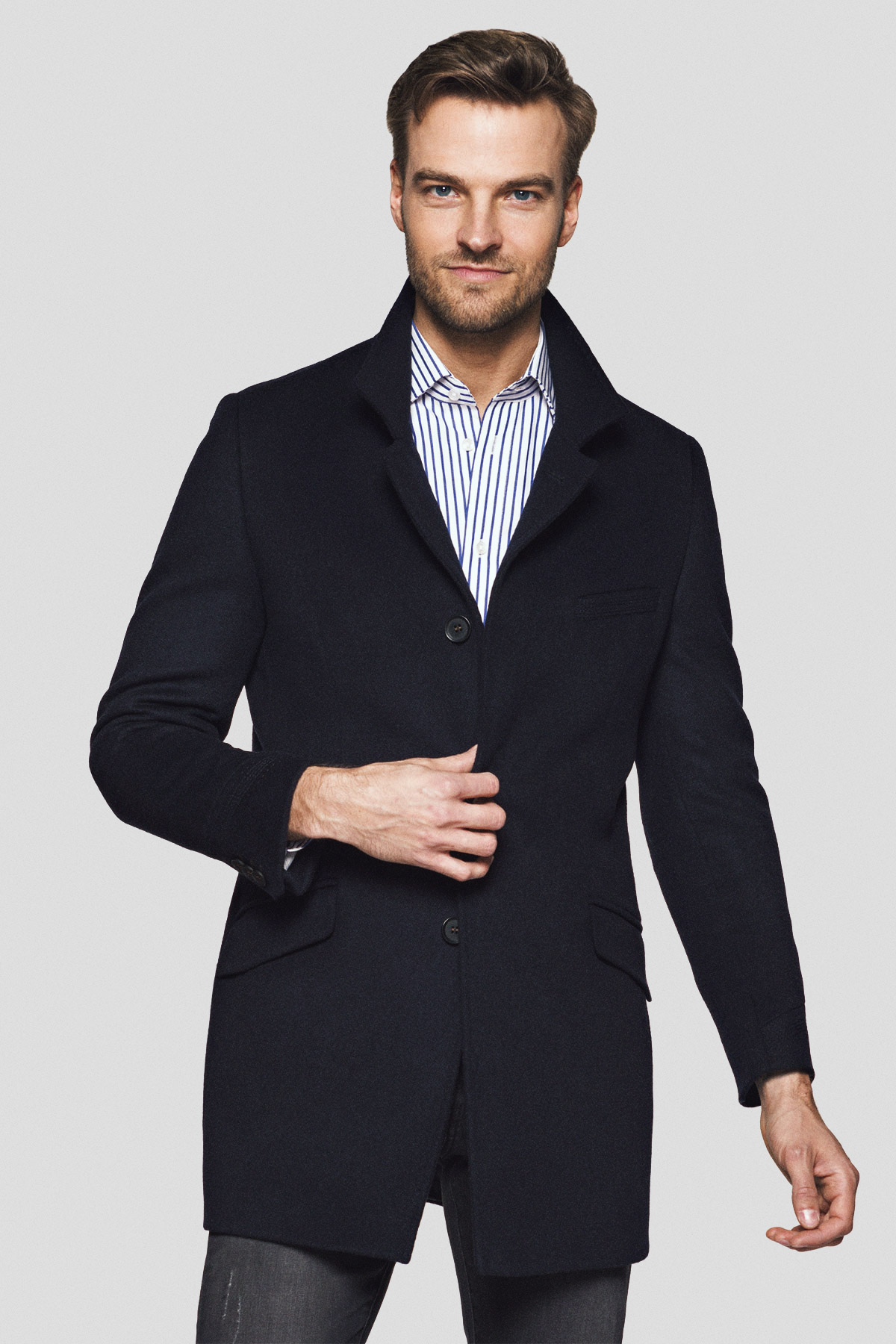 Lancerto Płaszcz Granatowy z Wełną Granton