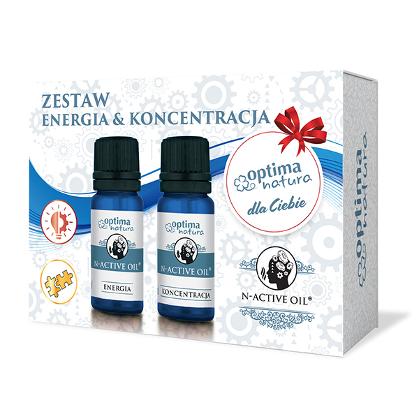 Optima Natura N-Active Oil zestaw: naturalny olejek eteryczny Energia, 10 ml + nautralny olejek eteryczny Koncentracja, 10 ml