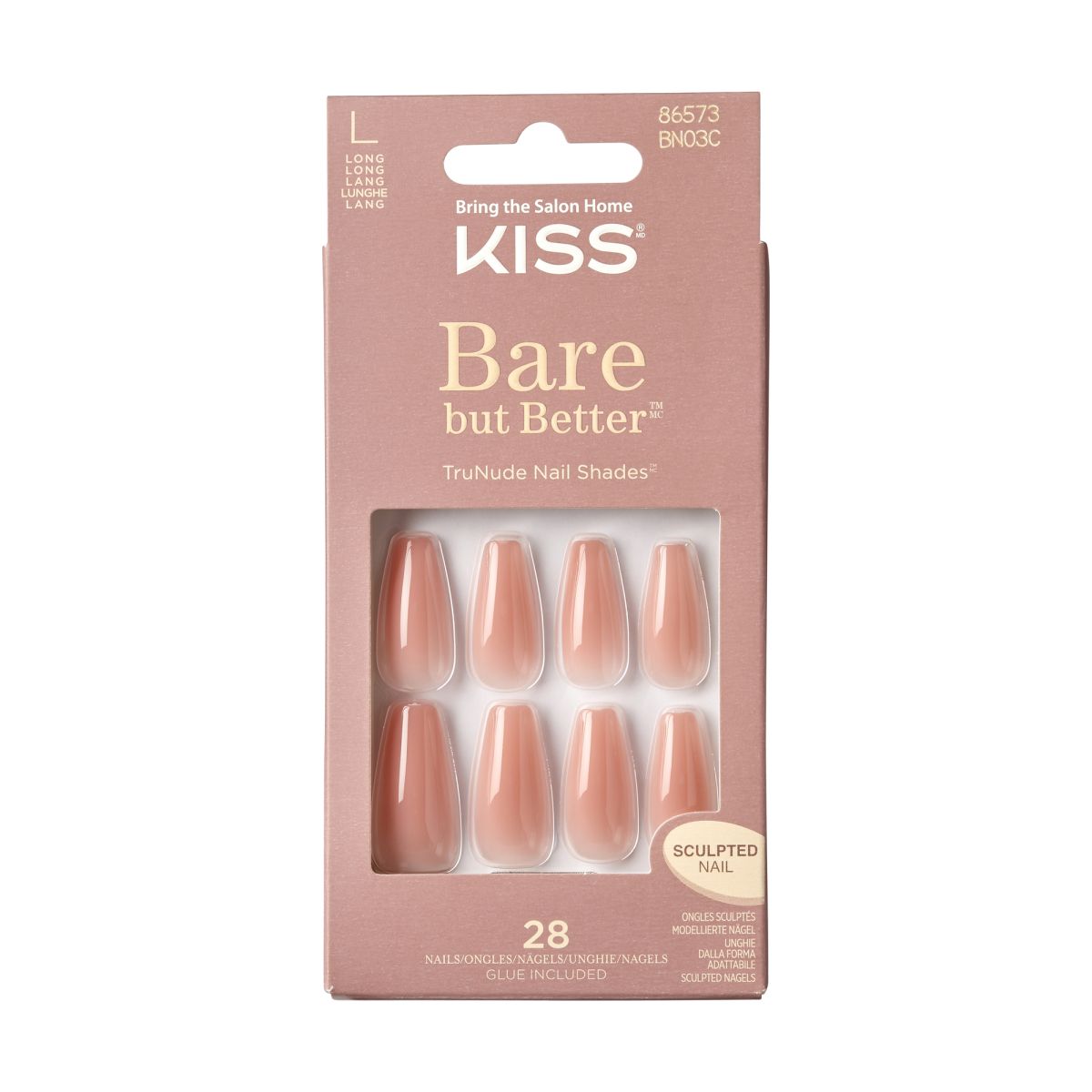 Kiss Bare But Better sztuczne paznokcie nude glow, 1 opak.