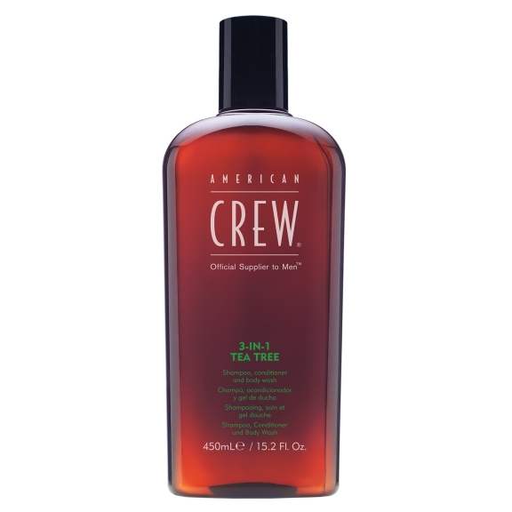 American Crew Tea Tree 3-in-1 szampon, odżywka i żel pod prysznic 3w1 dla mężczyzn, 450 ml