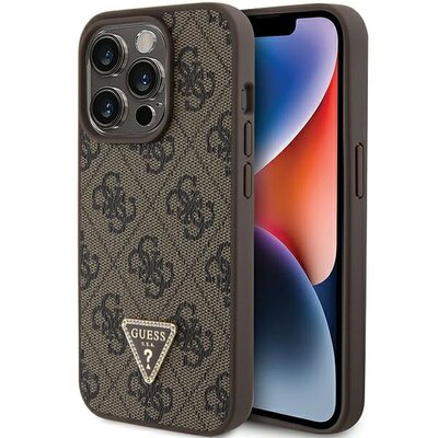 Etui GUESS Leather 4G Triangle Strass do Apple iPhone 15 Pro Max Brązowy