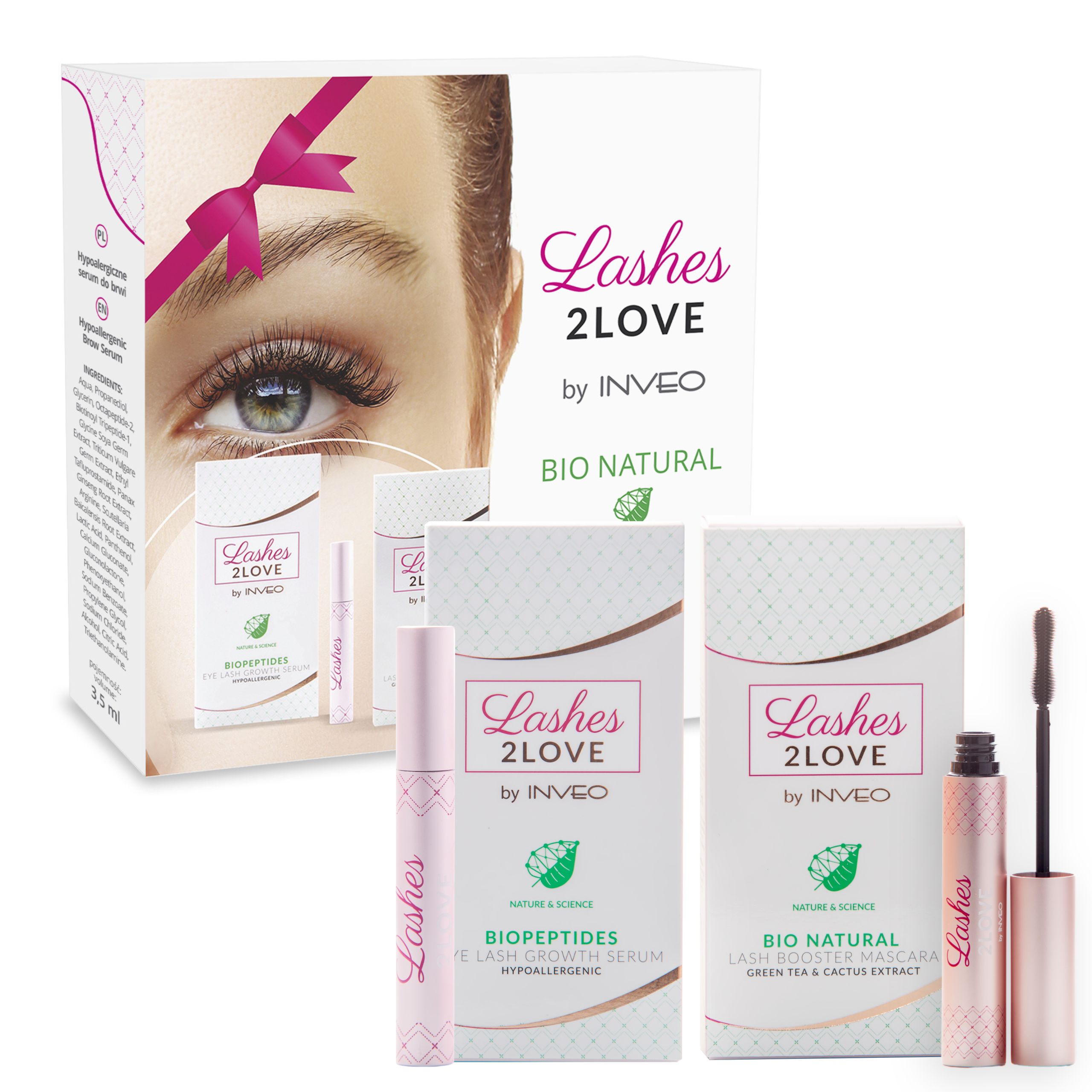 Inveo Lashes2Love zestaw prezentowy: biopeptydowe serum do rzęs, 3,5 ml + tusz Lash Booster Mascara, 7 ml