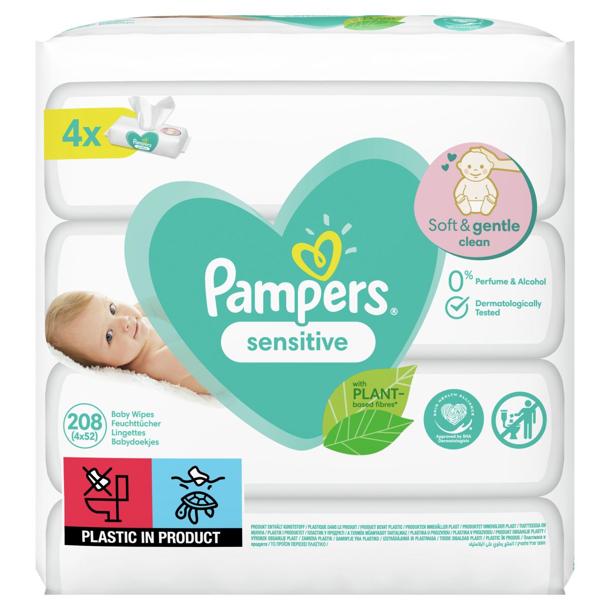 Pampers Sensitive nawilżane chusteczki dla niemowląt, 4x52 szt./1 opak.