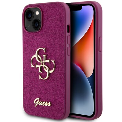 Etui GUESS Glitter Script Big 4G do Apple iPhone 15 Fioletowy