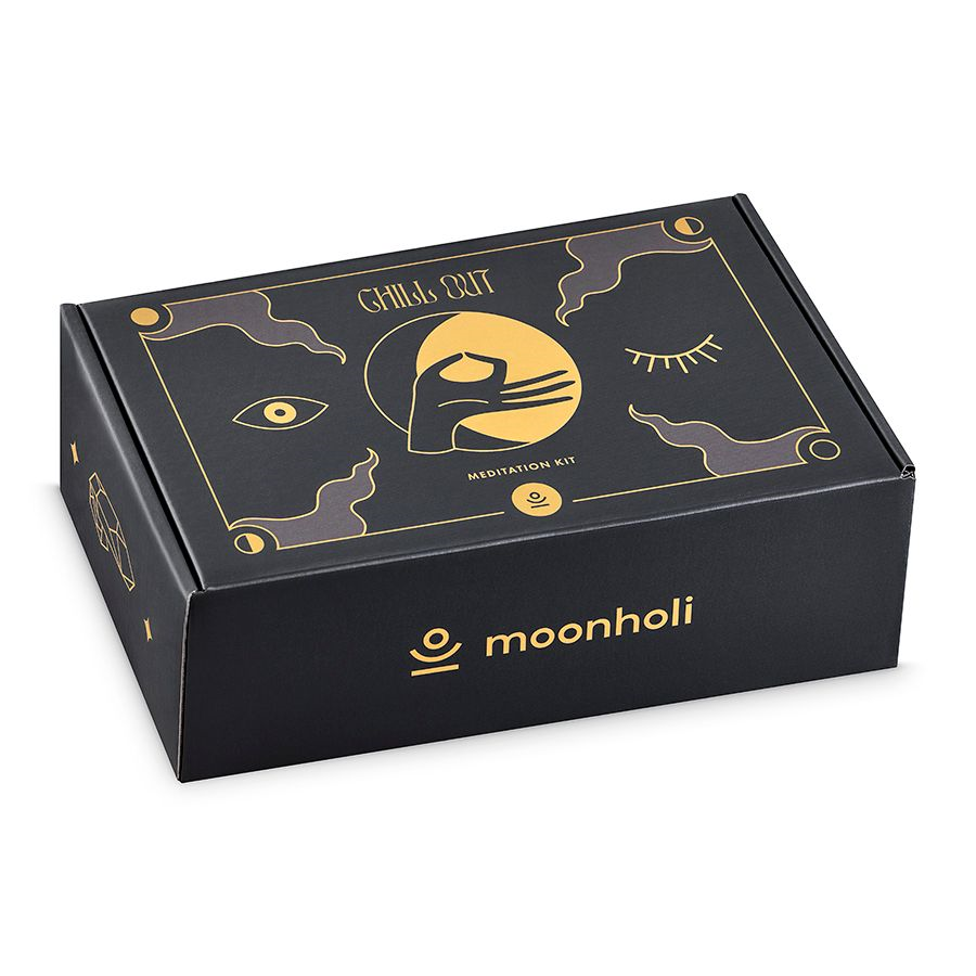 Moonholi Chill Out zestaw do rytuałów: palo santo, 1 opak. + szałwia, 1 opak. + kamień ametystu, 1 szt. + świeca sojowa figa z kardamonem, 60 ml