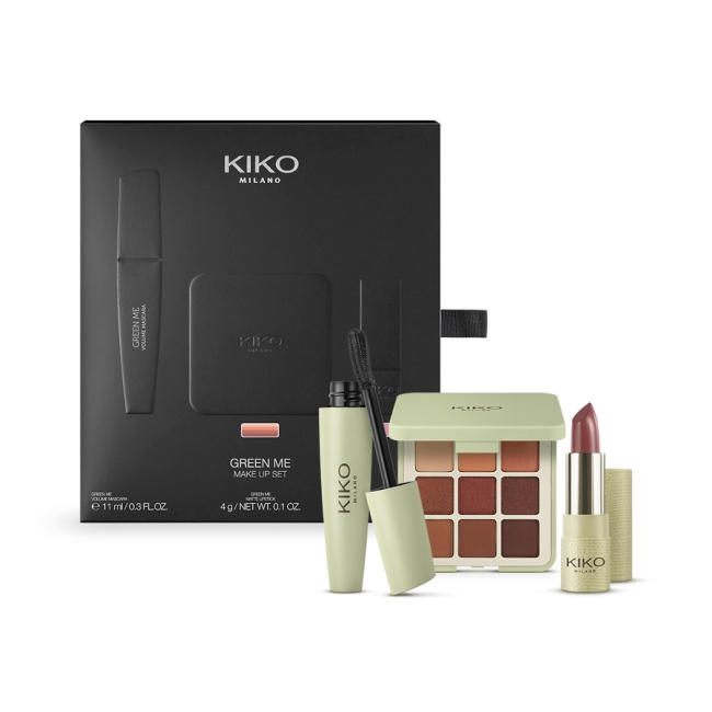 Kiko Milano Green Me zestaw: paleta 9 cieni do powiek, 81 g + tusz do rzęs Black, 11 ml + pomadka do ust, 4 g