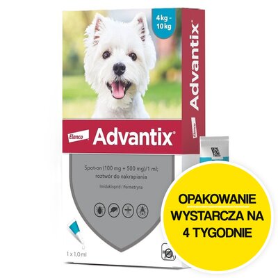 Krople na pchły i kleszcze ADVANTIX Spot-on Małe psy (4-10 kg) 1 ml Ochrona przez 4 tygodnie
