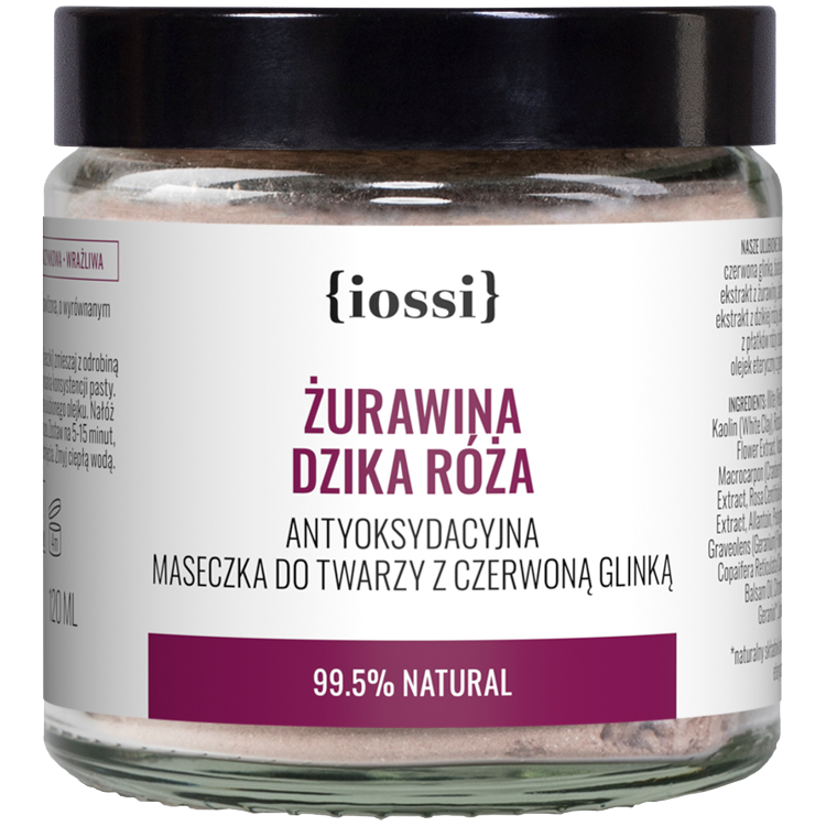 Iossi Żurawina Dzika Róża antyoksydacyjna maseczka do twarzy z czerwoną glinką, 120 ml