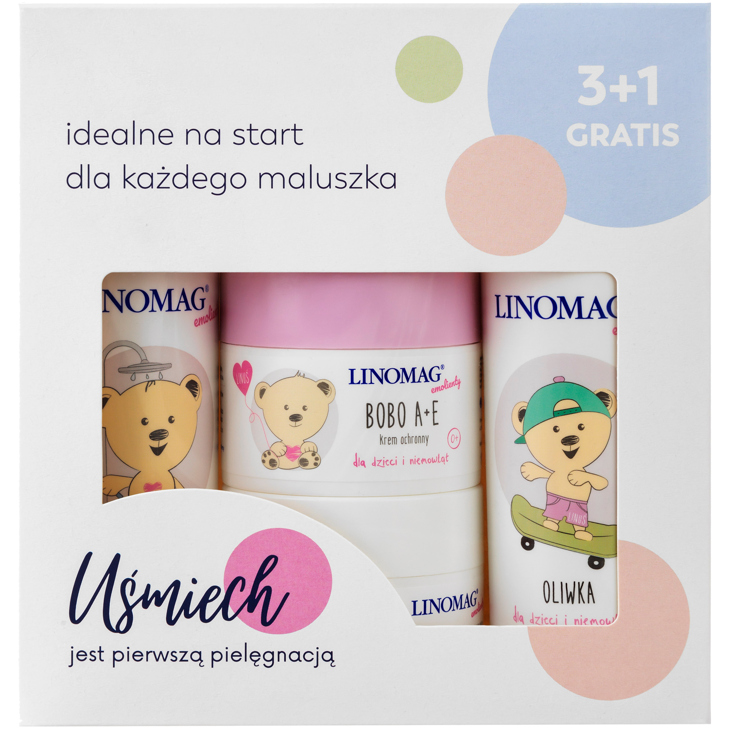 Linomag zestaw: żel do mycia ciała, 200 ml + oliwka, 200 ml + krem ochronny, 50 + krem pod pieluchę, 50 ml