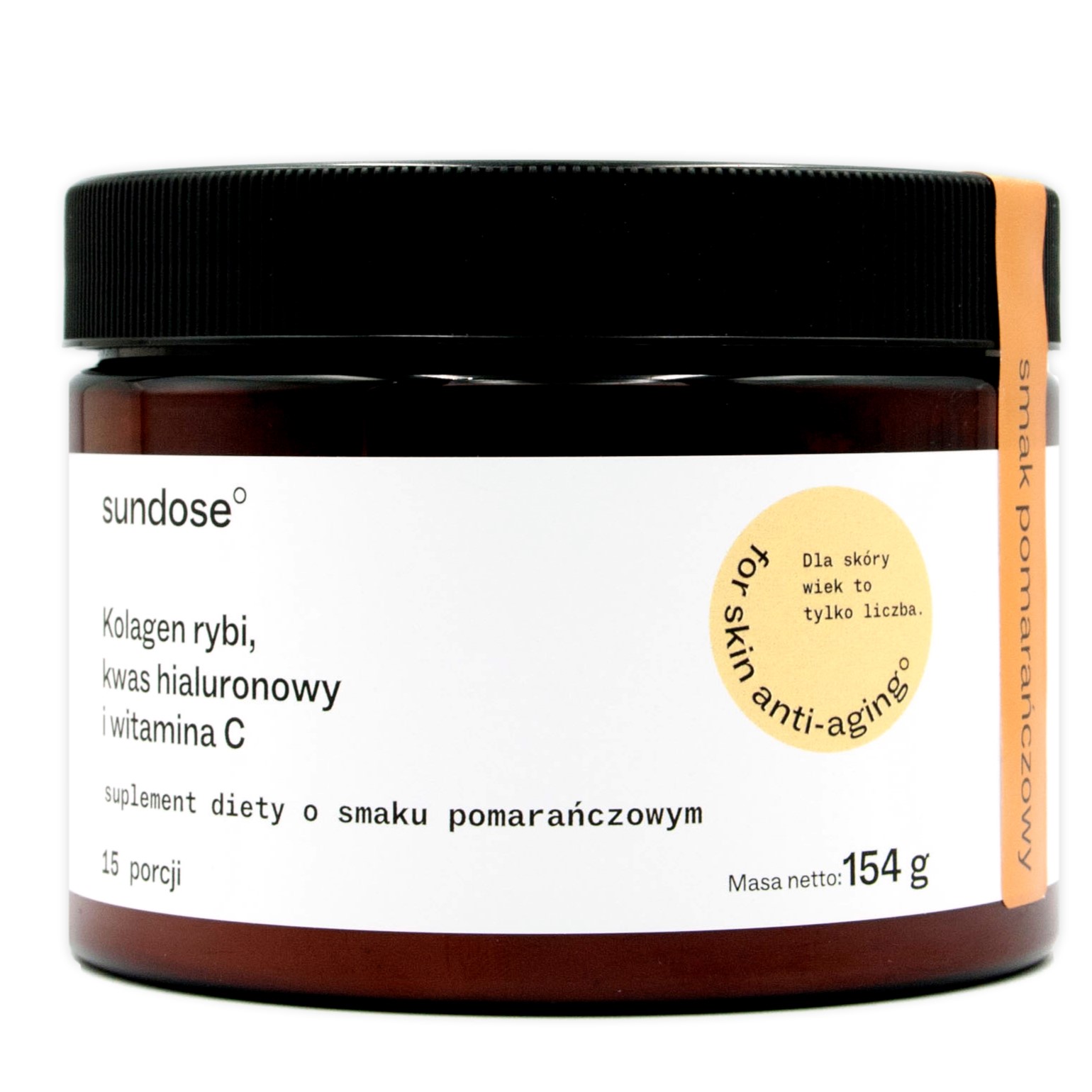 Sundose Kolagen For Skin Anti-Aging suplement diety do picia z kolagenem i kwasem hialuronowym na zmarszczki, smak pomarańczowy, zapas na 15 dni, 1...