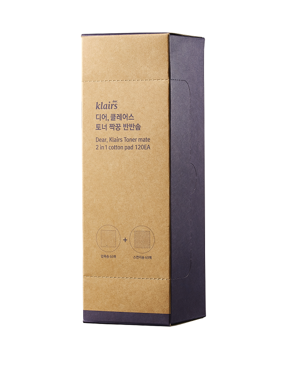 Dear Klairs Toner Mate 2in1 Cotton Pad  dwustronne płatki kosmetyczne, 120 szt./1 opak.
