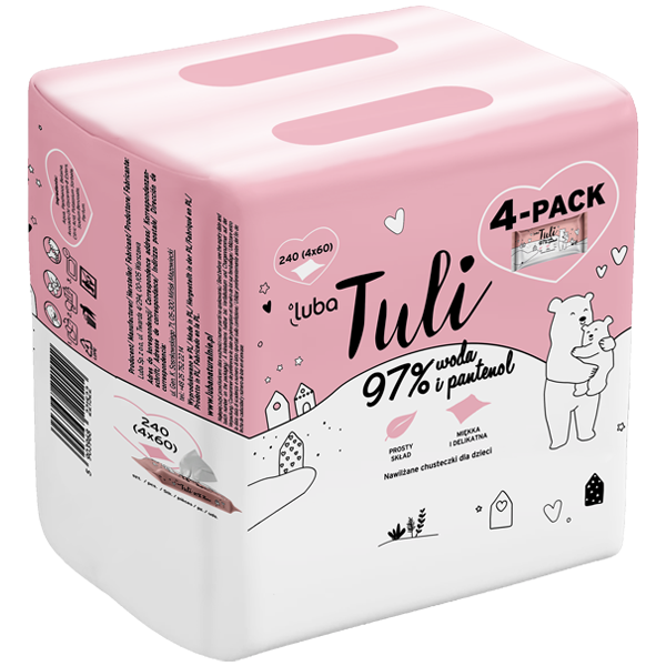 Luba Tuli wyjątkowo delikatne, pielęgnujące chusteczki nawilżane o prostym składzie na bazie 97% wody i pantenolu, 240 szt./1 opak.