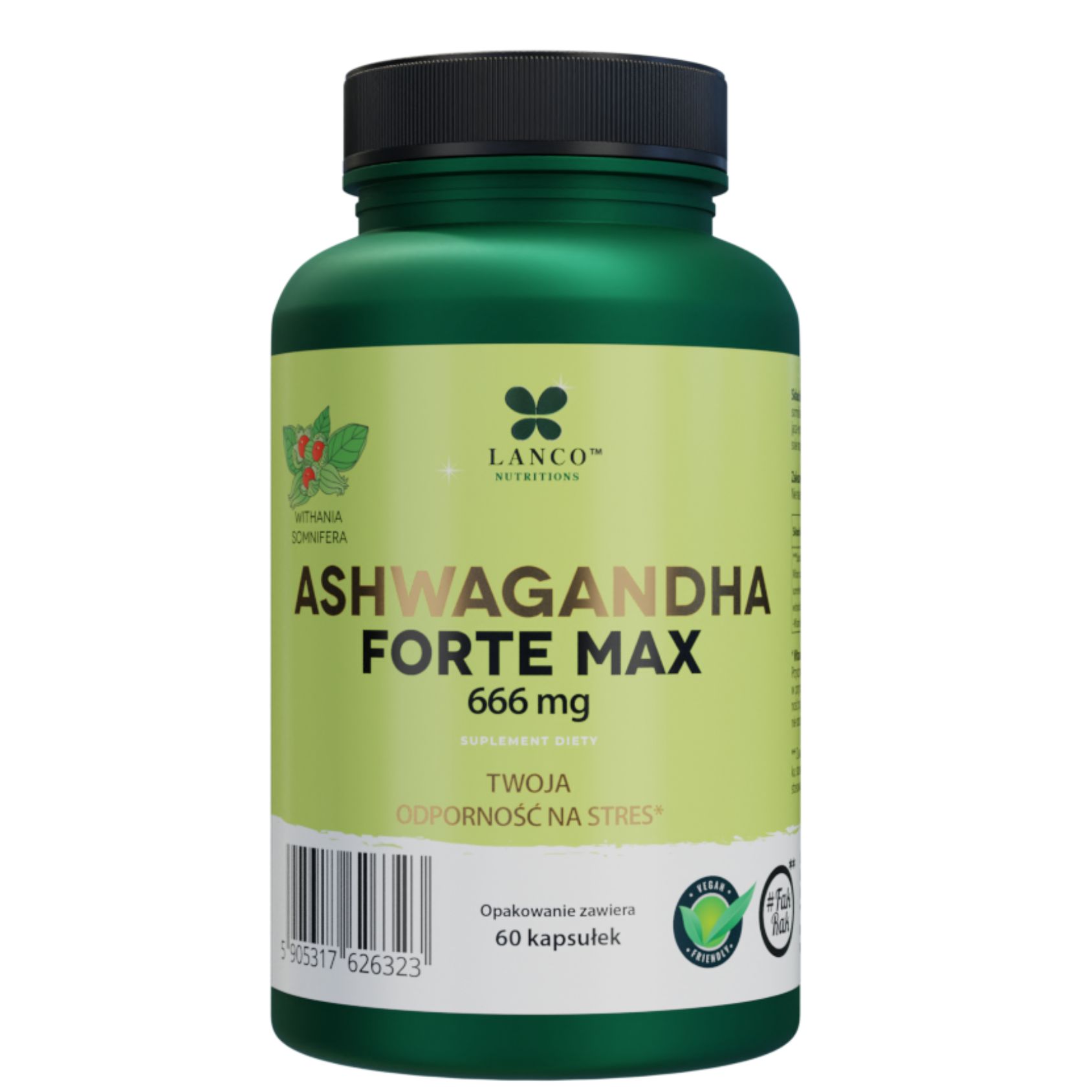 Lanco Nutritions Ashwagandha Forte Max 666Mg suplement diety Twoja odporność na stres, 60 kaps./1 opak.