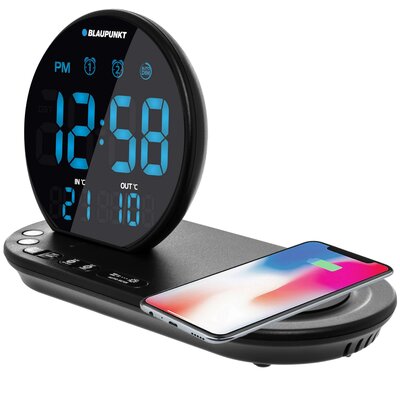 Radiobudzik BLAUPUNKT CR85BK Czarny, Tuner FM, Ładowarka indukcyjna, Czujnik temperatury, USB, Zasilanie Bateryjno-sieciowe