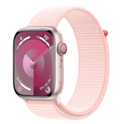 APPLE Watch 9 GPS + Cellular 45mm koperta z aluminium (różowy) + opaska sportowa (jasnoróżowy)