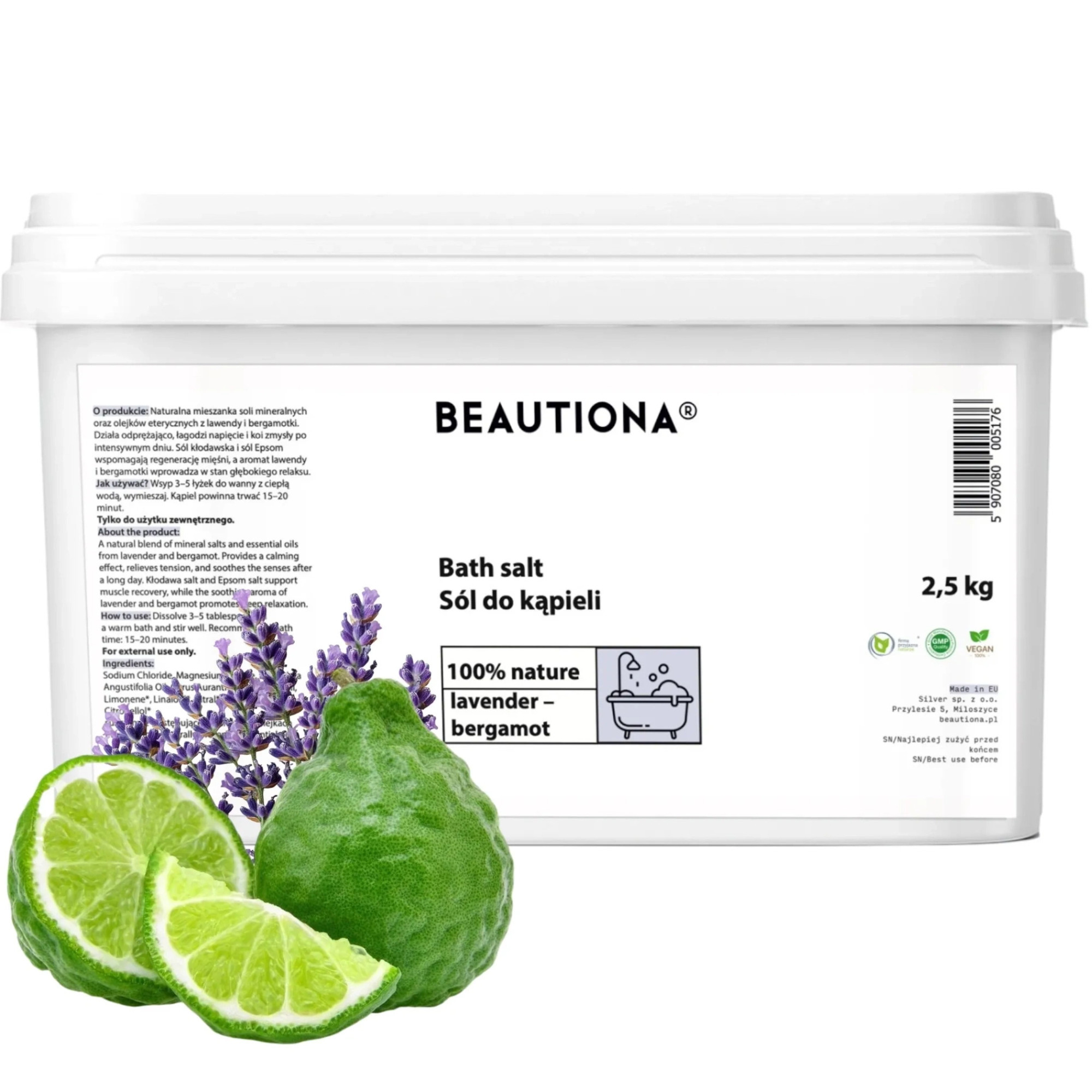 Beautiona sól do kąpieli Lawenda & Bergamotka z solą Epsom, 2,5 kg