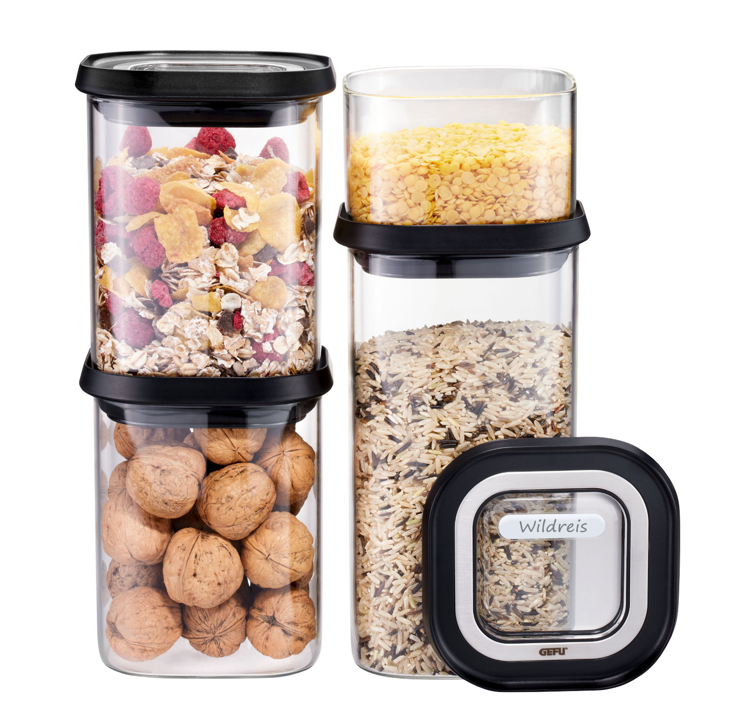 GEFU - Zestaw 4 szklanych pojemników PANTRY
