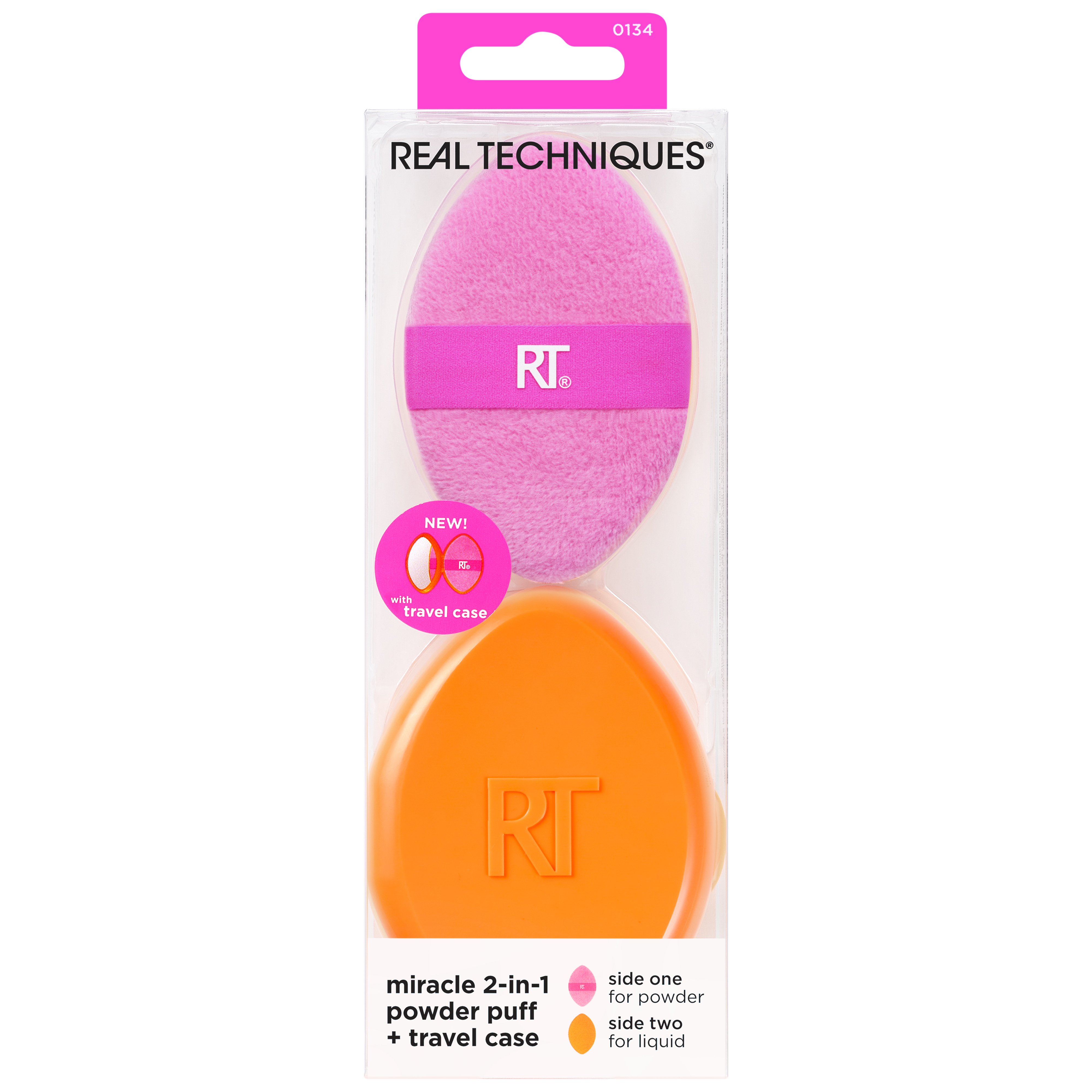 Real Techniques Miracle Powder Puff zestaw: puszek 2w1 do makijażu, 1 szt. + etui podróżne, 1 szt.