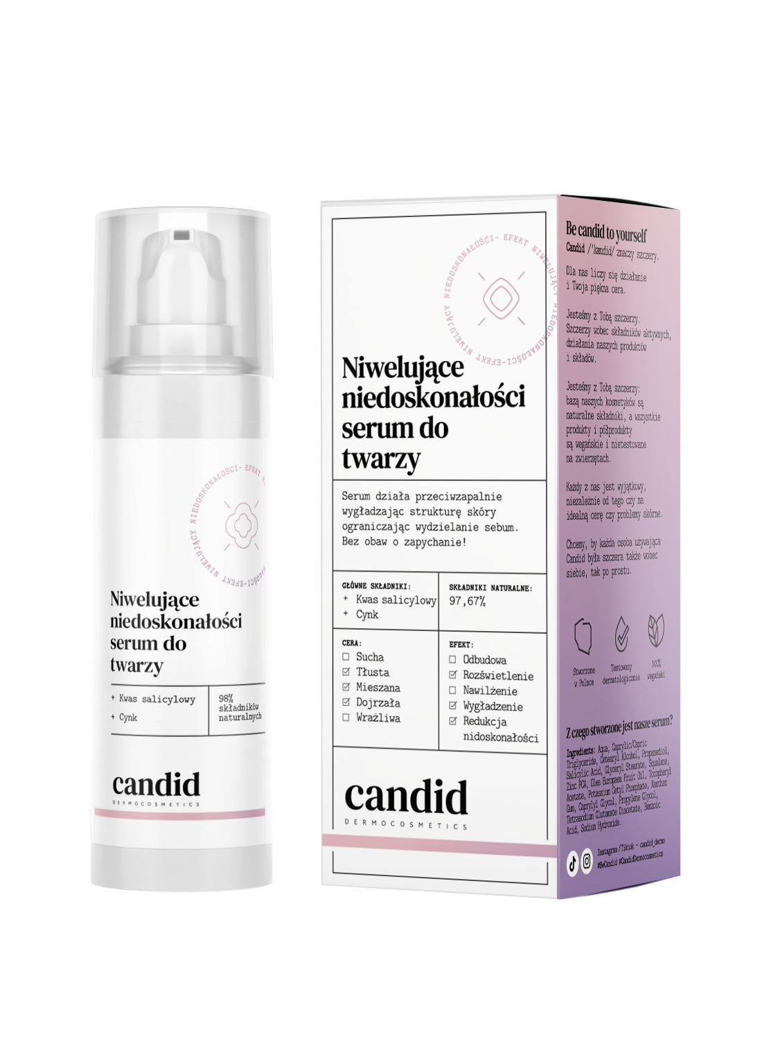Candid niwelujące niedoskonałości serum do twarzy kwas salicylowy i cynk, 30 ml