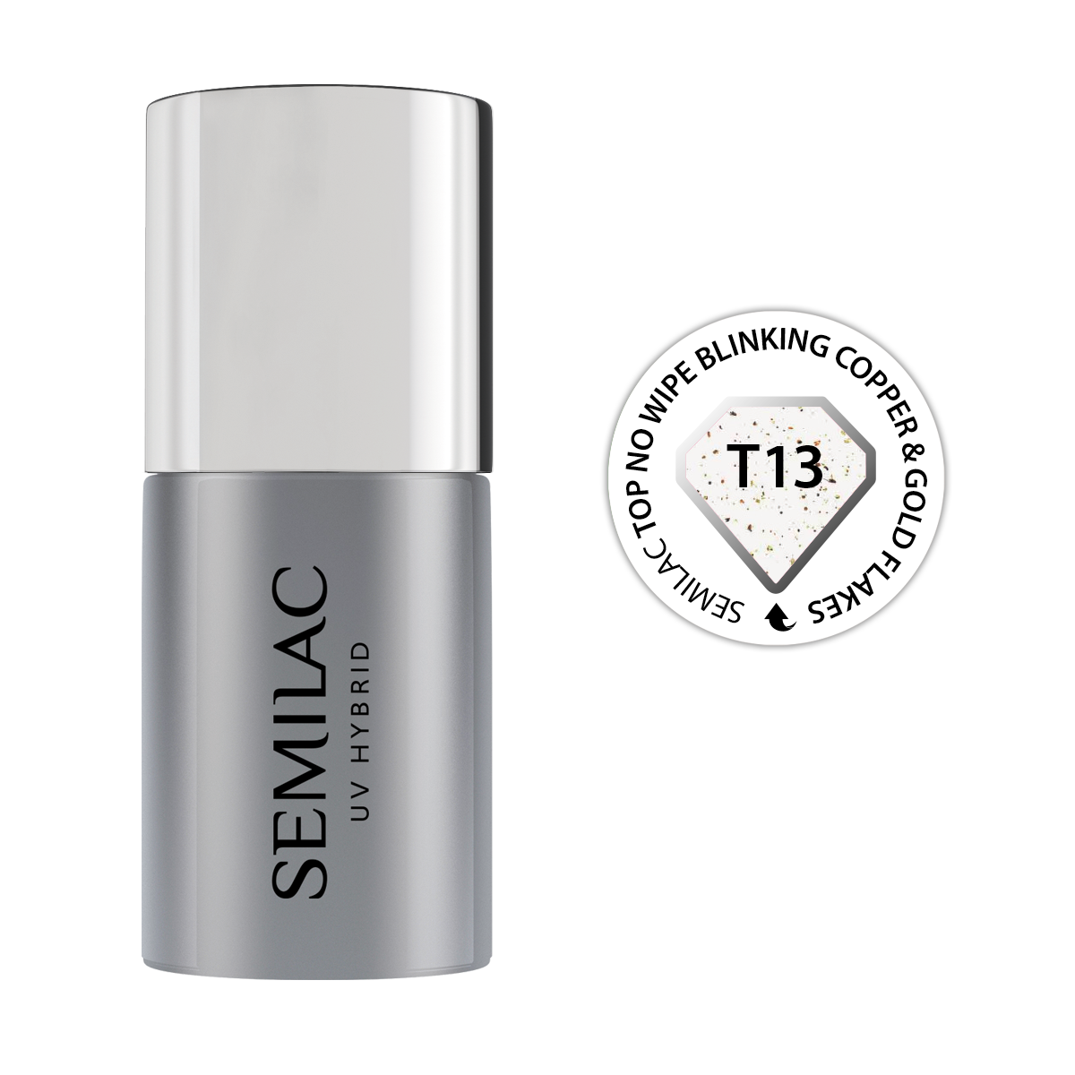 Semilac Top No Wipe Blinking Cooper&Gold Flakes top do lakierów hybrydowych T13, 7 ml