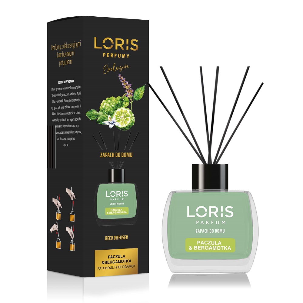 Loris dyfuzor zapachowy z patyczkami Paczula & Bergamotka, 120 ml