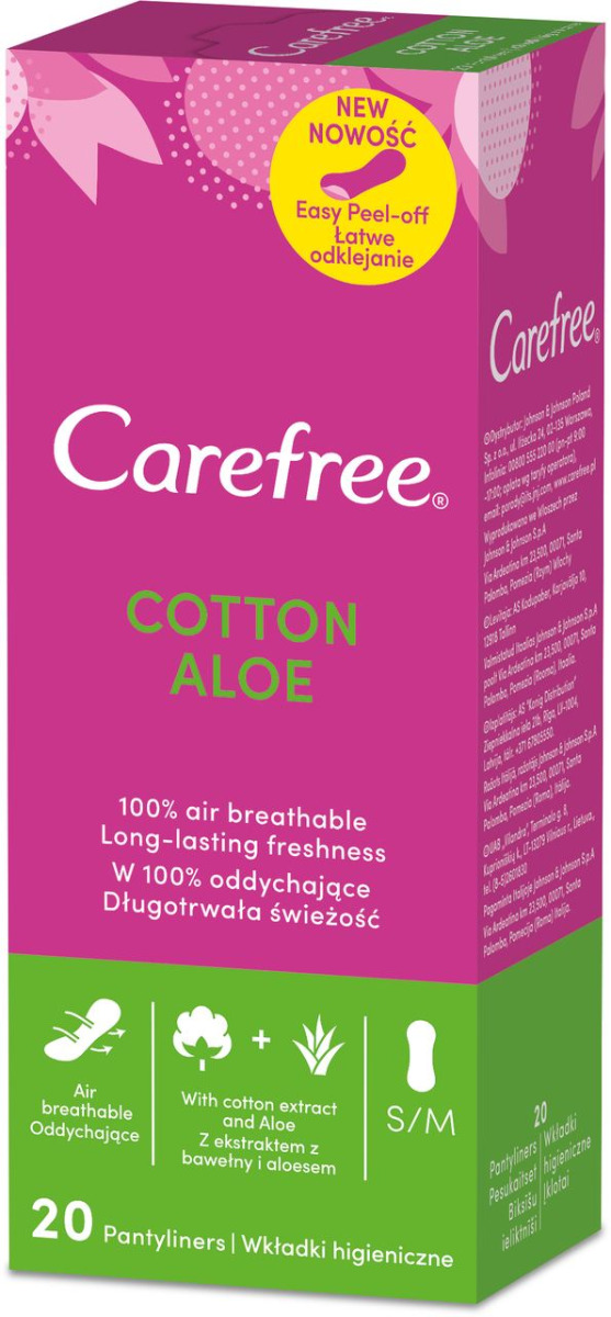 Carefree Cotton Aloe, wkładki higieniczne, 20 sztuk