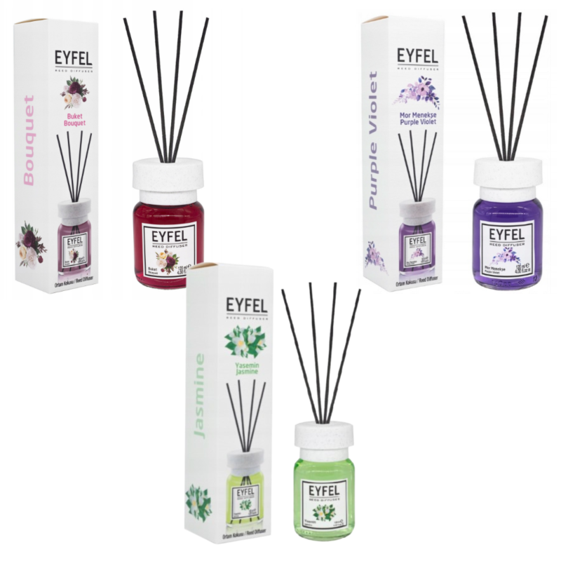 Eyfel zestaw zapachów do domu: zapach bukiet kwiatów, 120 ml + zapach fiołek, 120 ml + zapach jaśmin, 120 ml