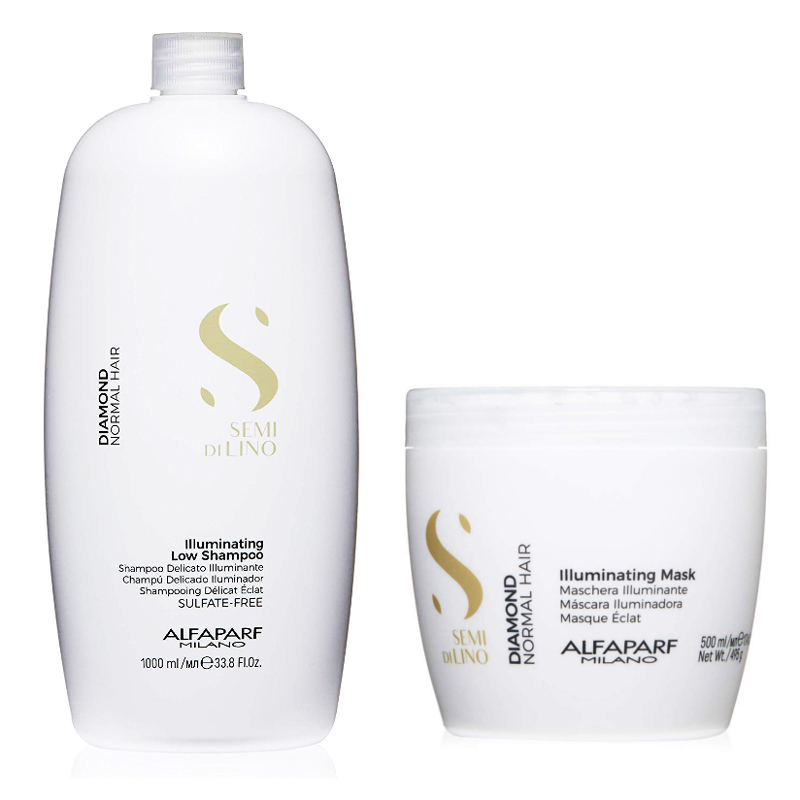 Alfaparf Semi Di Lino Diamond Illuminating zestaw rozświetlający do włosów: szampon, 1000 ml + maska, 500 ml