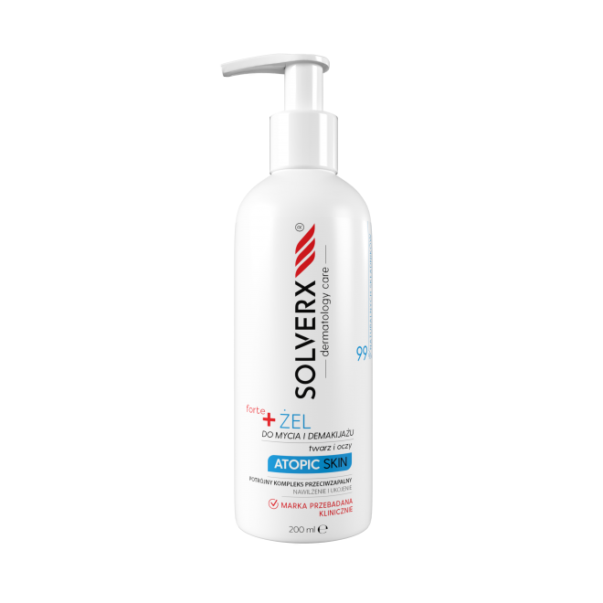 Solverx Atopic Skin +forte żel do mycia twarzy i demakijażu oczu, 200 ml