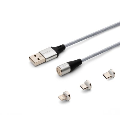 Kabel USB - USB Typ-C/Micro USB/Lighting SAVIO CL-153 1 m Srebrny