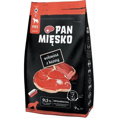 Karma dla psa PAN MIĘSKO Wołowina z koziną 9 kg