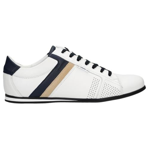 Wojas Białe Skórzane Sneakersy Męskie Z Granatowymi I Beżowymi Elementami