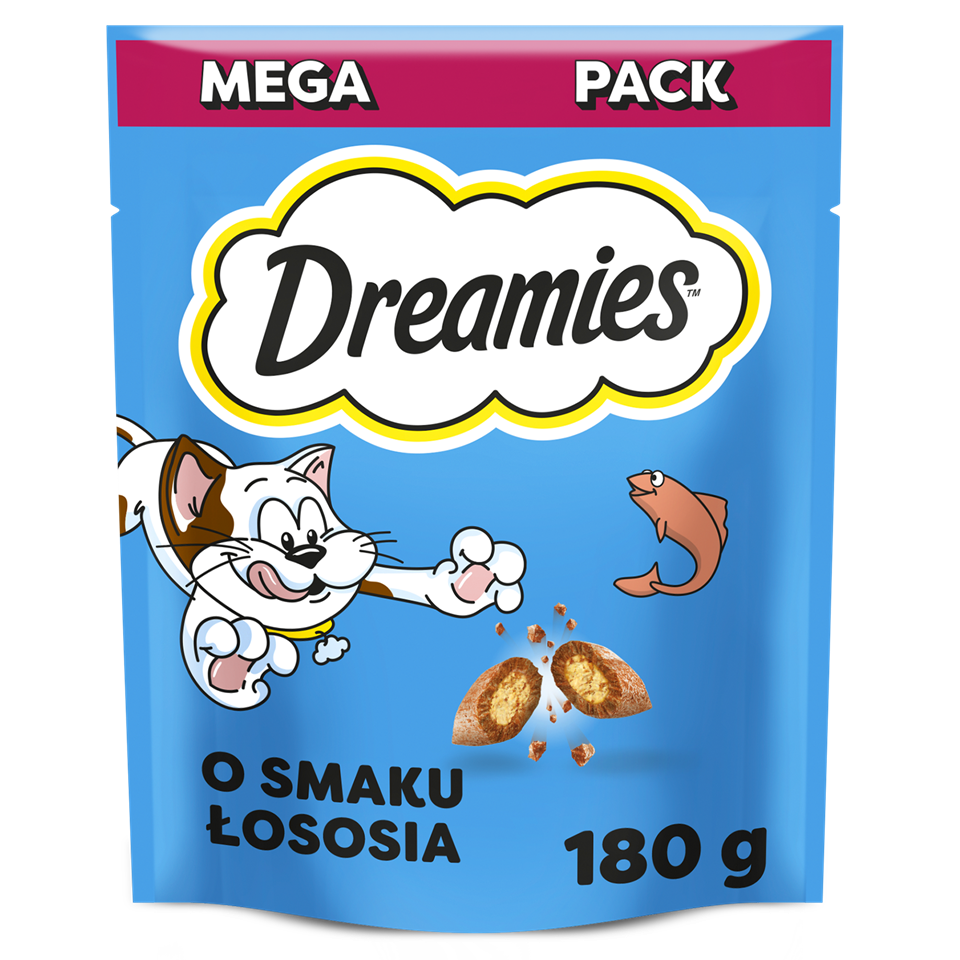 DREAMIES Mega Pack Chrupiące przysmaki dla kota o smaku łososia 180 g