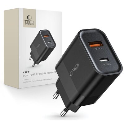 Ładowarka sieciowa TECH-PROTECT C30W PD 30W/QC 3.0 Czarny