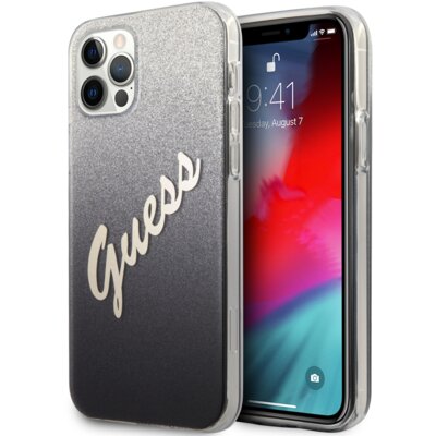 Etui GUESS Glitter Gradient Script do Apple iPhone 12 Pro Czarny