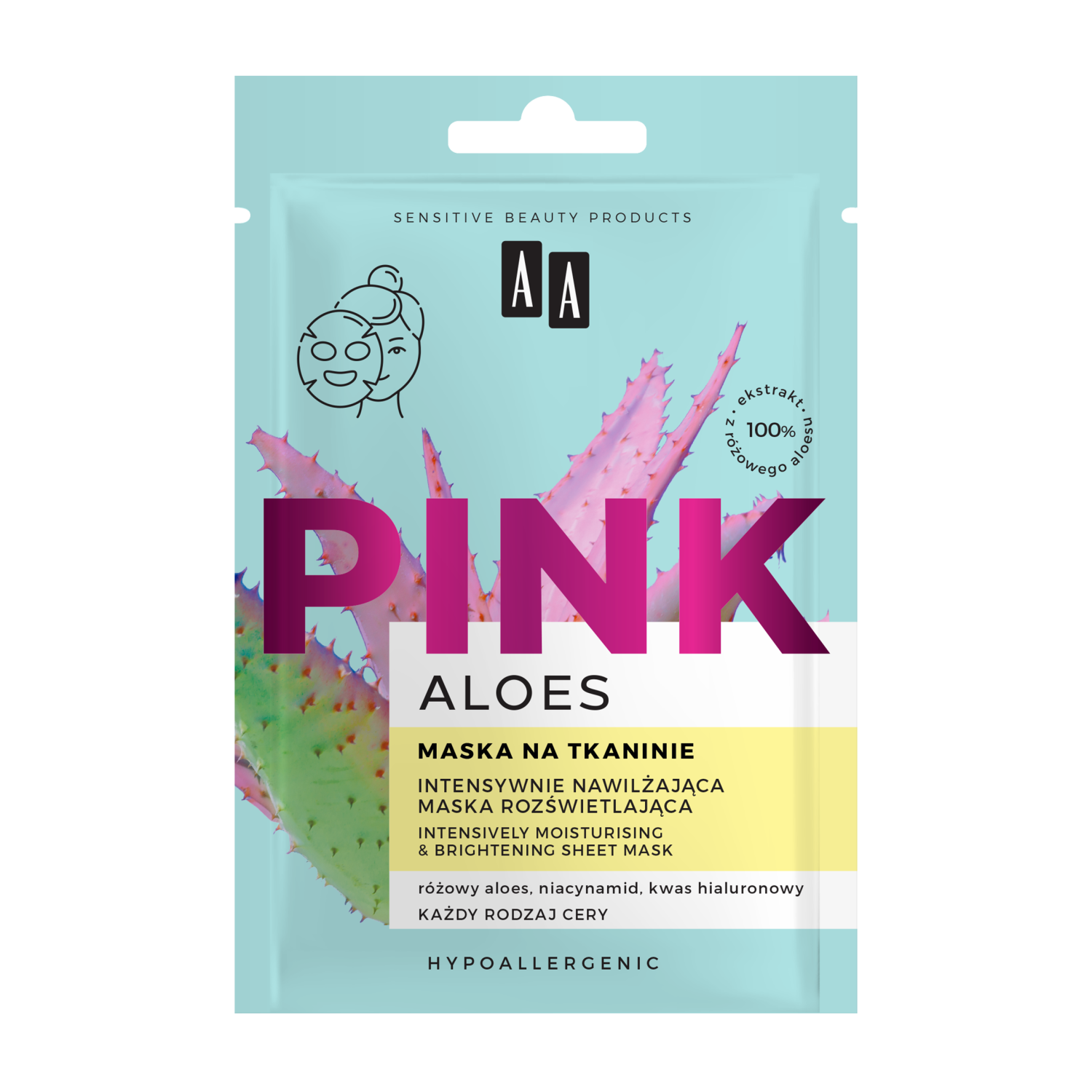 AA Pink Aloes intensywnie nawilżająca maska do twarzy, 18 ml