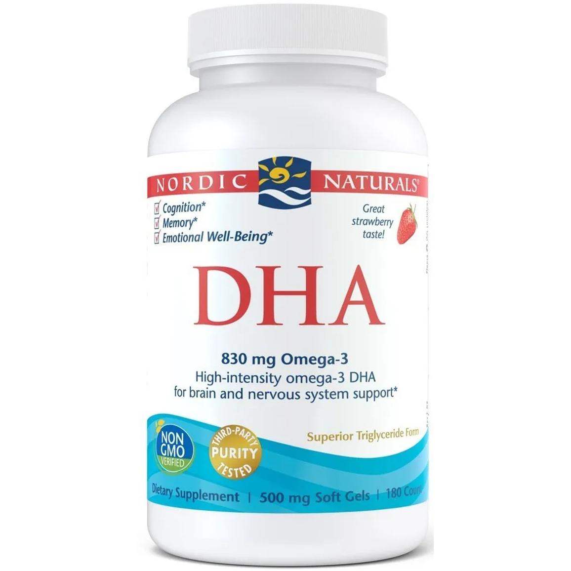 Nordic Naturals suplement diety kwasy DHA, 830mg Omega 3, Truskawka, 180 kaps./1 opak.