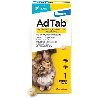 Tabletka przeciw pchłom i kleszczom ADTAB (2 - 8 kg) Ochrona przez 4 tygodnie