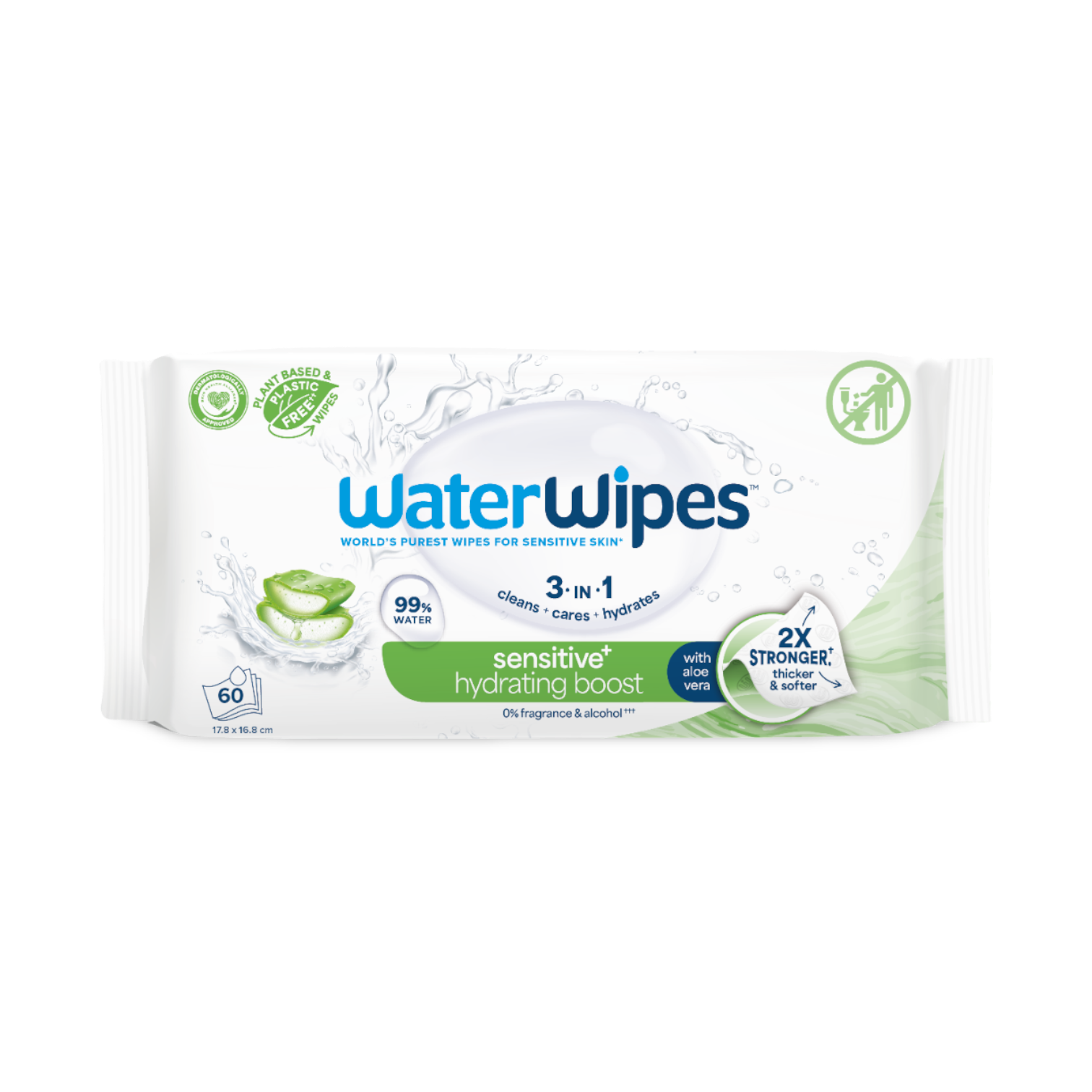 Waterwipes Hydrating Clean chusteczki nawilżane dla dzieci z ekstraktem z aloesu, 60 szt./1 opak.