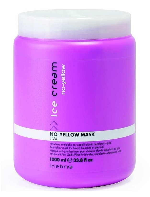 Inebrya No-Yellow maska niwelująca żółty odcień włosów rozjaśnianych i siwych, 1000 ml