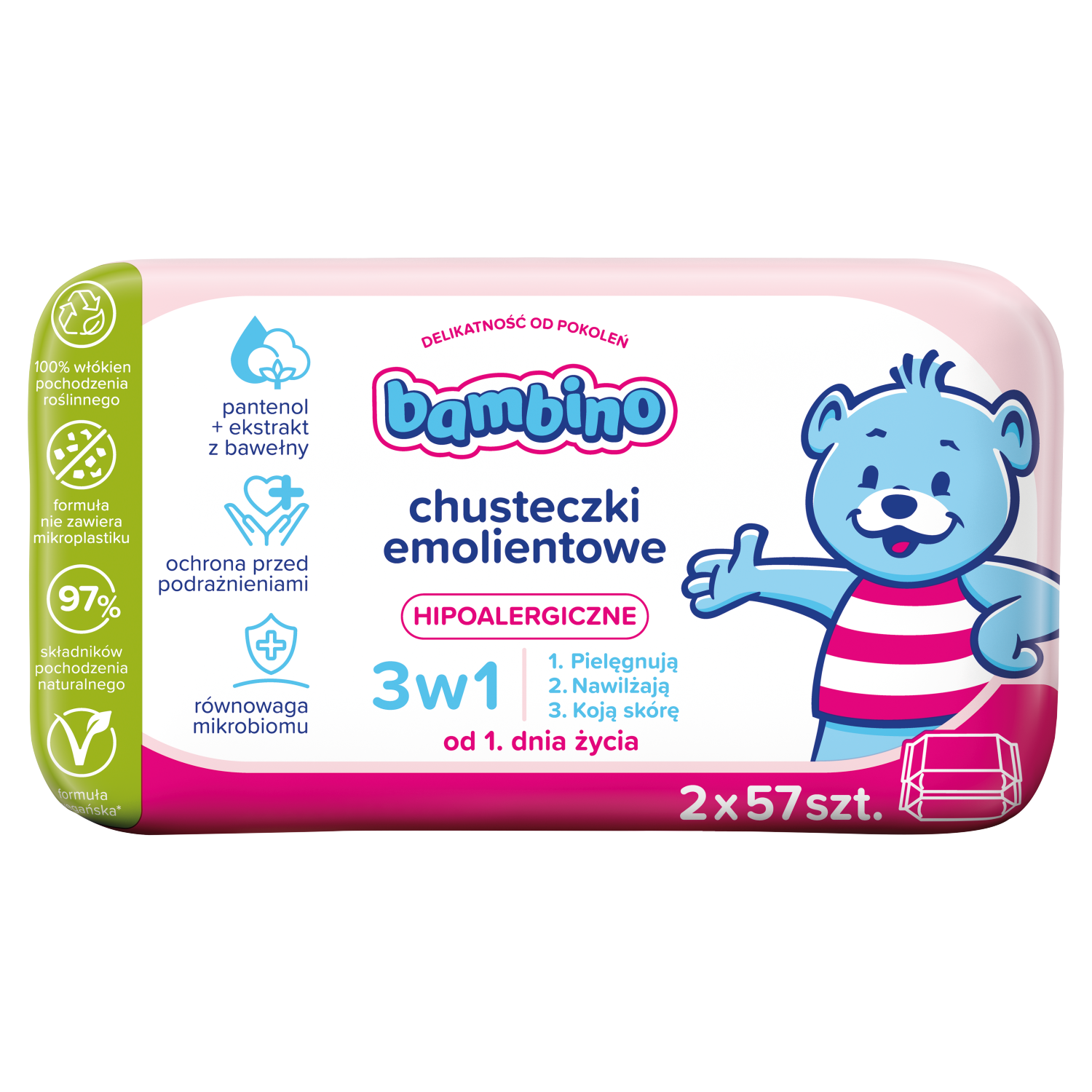 Bambino chusteczki emolientowe, 2x57 szt./1 opak.