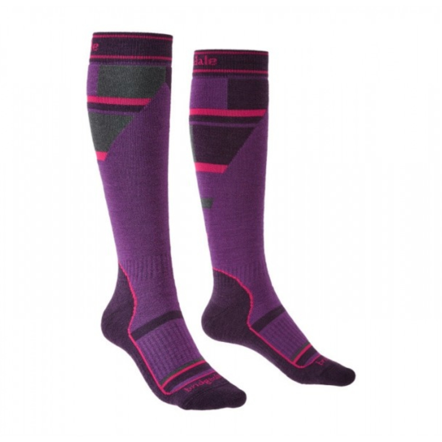 Dziecięce skarpety narciarskie Bridgedale Mountain Junior Merino Performance Over Calf purple/grey - 34-36