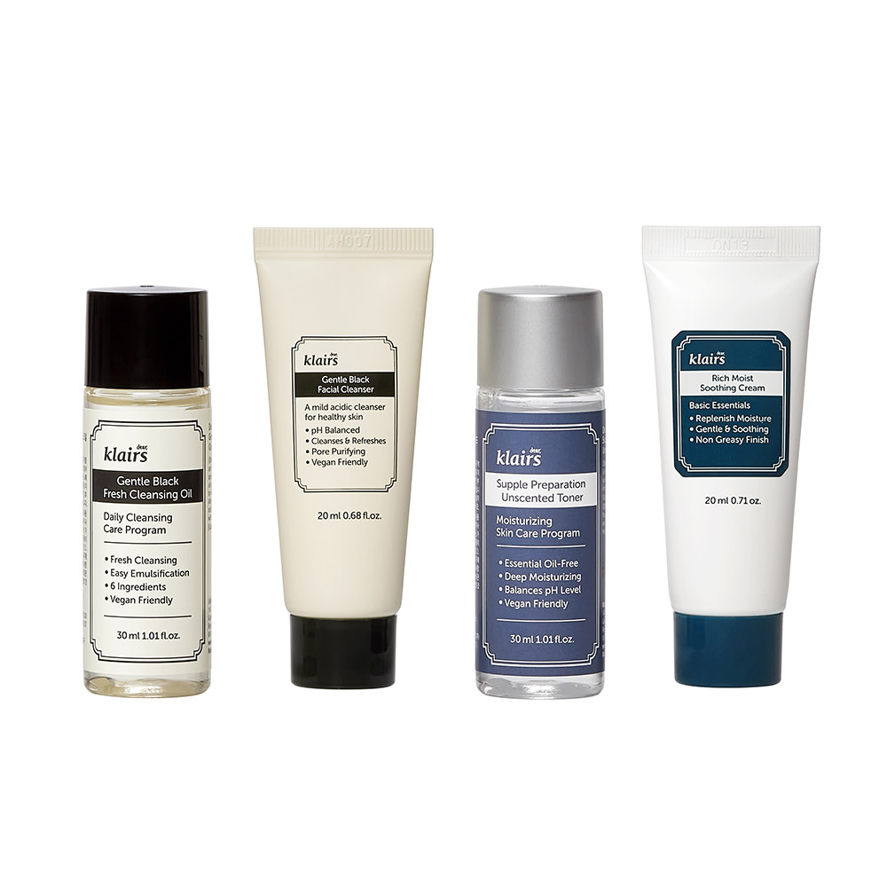 Dear Klairs Skincare Trial KIT zestaw: olejek do oczyszczania twarzy, 30 ml + żel do mycia twarzy, 20 ml + tonik, 30 ml + krem, 20 ml