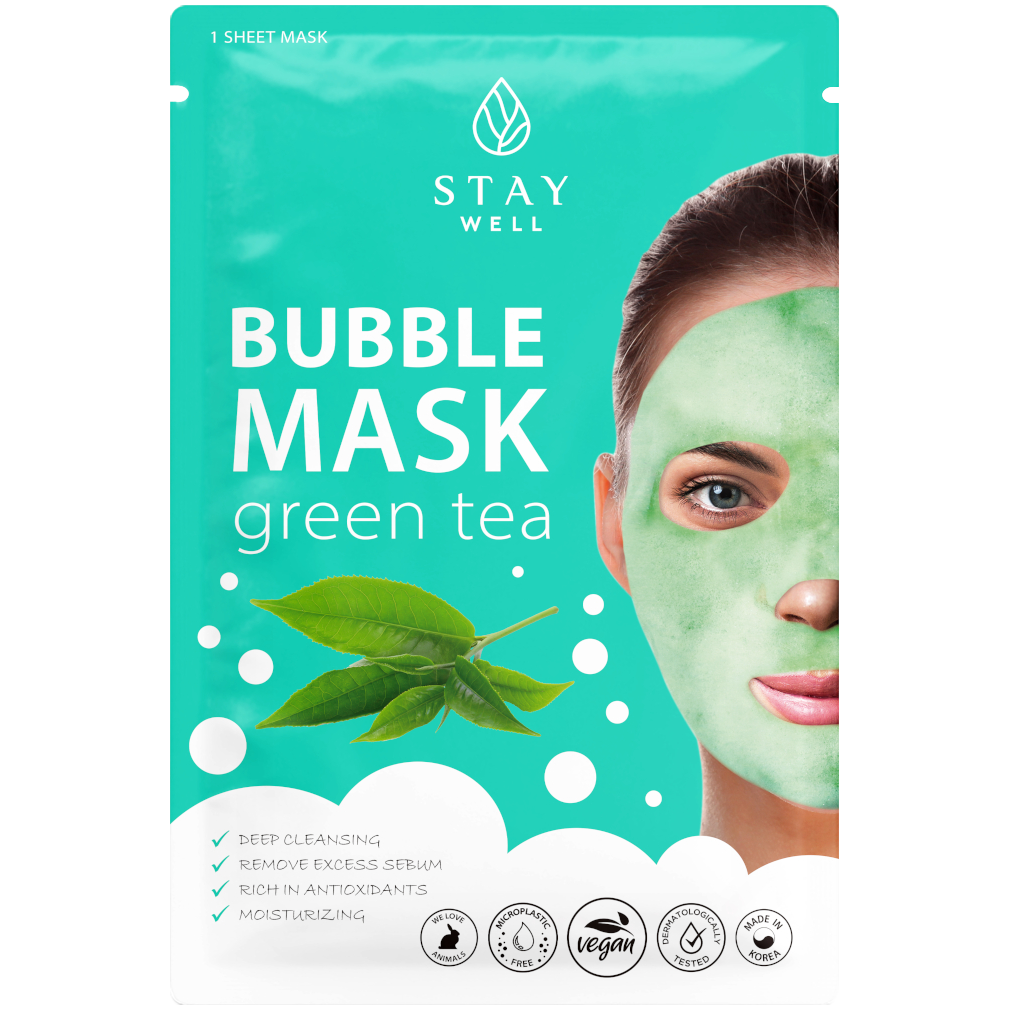 Stay Well Bubble Mask Green Tea kojąca maska do twarzy, 1 szt.